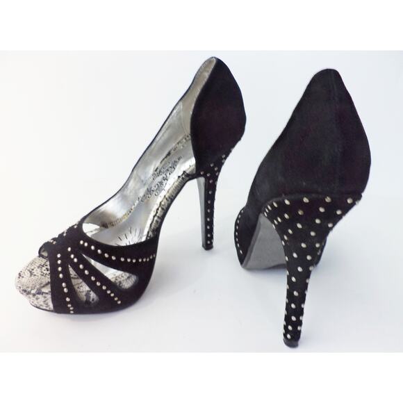 NAUGHTY MONKEY BLACK FINE SUEDE LEATHER STILETTO PLATFORM OPEN TOE SHOE SZ 9 - Picture 1 of 7